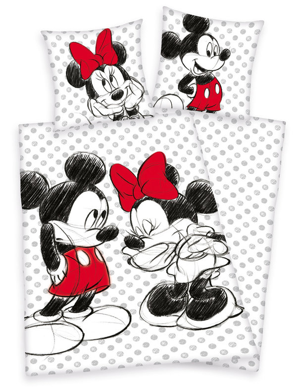 Disneys Mickey + Minnie Mouse Bettwäsche 80x80 135x200cm