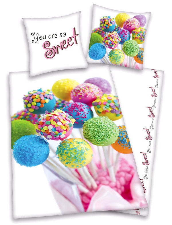 Cake Pops Bettwäsche "You are so sweet" 80x80 + 135x200cm