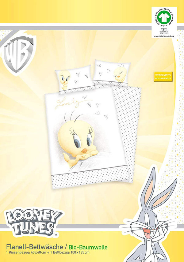 Disney Looney Tunes Flanell Bettwäsche Tweety 40x60 + 100x135 cm